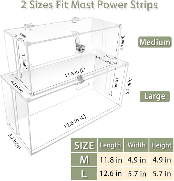 2PC Cable Management Box with Lock,Acrylic,Cable Organizer Box & Power Strip Cover, Wire Organizer for Surge Protector Power Strip,TV Computer,Cable Wires of Home,Office,Child and Pet Proof