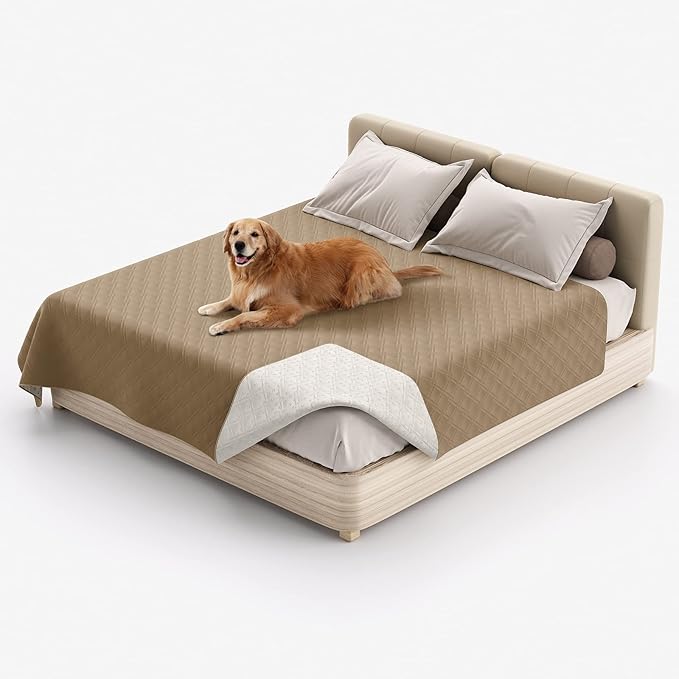 Waterproof Dog Bed Cover, Reversible Blanket Washable Pet Dog Pee Pad, Incontinence Underpads, Furniture Bed Couch Sofa Protector Cover Leak Proof for Dog Cat Kid, 82"x86" (Gray-Brown)