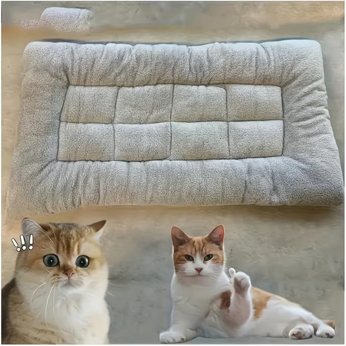 Plush Pet Bed Mat, Large Gray Quilted Dog Mattress, 47.2x23.6 Inches, Soft Fleece Cushion for Dogs and Cats Up to 88 lbs