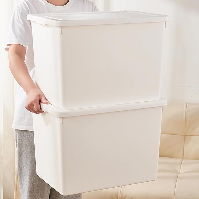 White Storage Bins with lids,Office stackable Plastic Boxes Set of 4,Garage organization Storage Box with handle for Organizing Snacks, Crafts, Legos, Tools,books (white, 4XXXL)