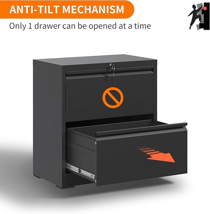 Lateral File Cabinets 2 Drawer,Metal Lateral Filing Cabinet for Home Office,Wide Steel Storage Commercial Drawer Cabinet for Legal/Letter/A4 Size Assembly Required