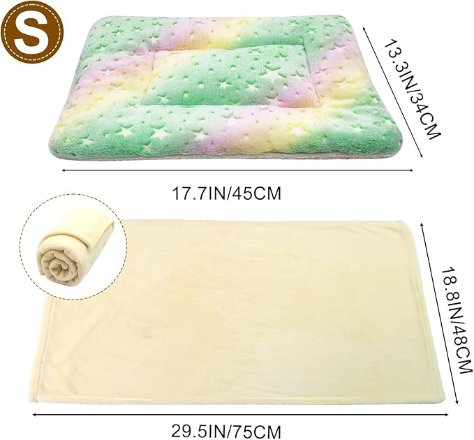 Cat Dog Bed Mat & Blanket, Reversible Pets Crate Pad Bed Mat and Ultra Soft Warm Fleece Calming Blanket for Small Puppy Kitty, Washable