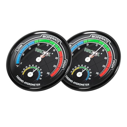WACOOL Mini Analog Thermometer Hygrometer 2 Pack, Dial Temperature Humidity Gauge Terrarium Thermometer Celsius and Fahrenheit, Night Luminous