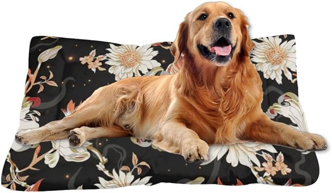 Night White Floral Cute Dog Beds Furniture Dog Crate Mat Pad for Crate Washable Bed for Washable Non-Slip Beds Bed Small Size Mats Carriers & Travel Products Indoor Outdoor 36X24 Inch