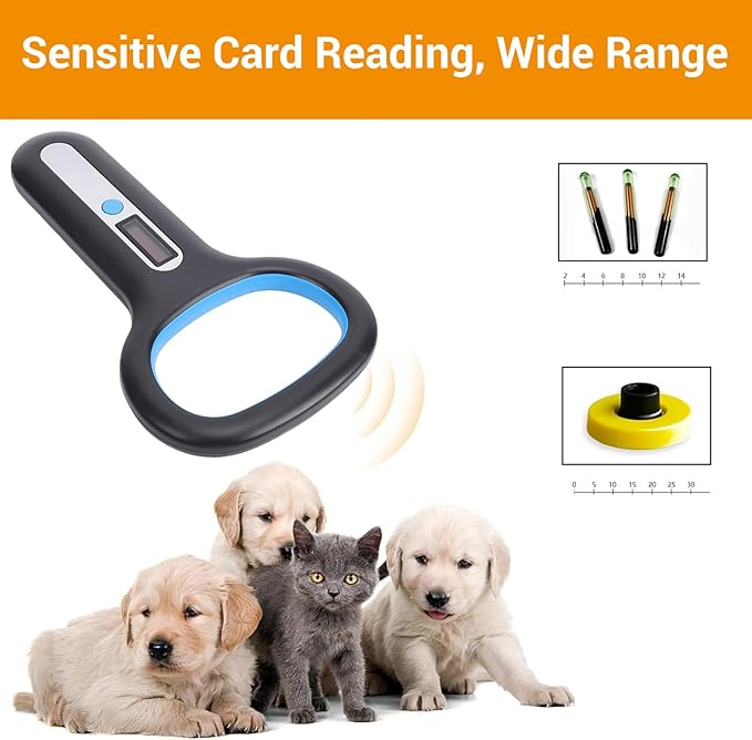 Pssopp Pet Microchip Scanner, Bluetooth Animal Tag Reader with 128 Data Storage and OLED Display for Dogs Cats Pigs Chickens Ducks Cattle Sheep (Black)