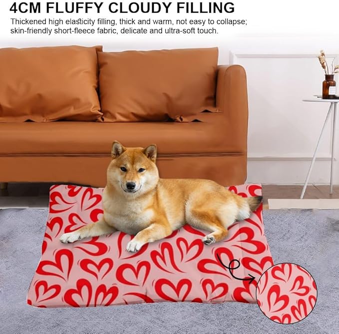 Comfortable Cat Beds with Anti- Slip Bottom, Love Hearts Valentine Gift Pet Sofa Dog Kennel Pad Puppy Dog Bed Cozy Mats for Indoor& Outdoor Sofa Cars, Machine Washable 24 × 18 inch