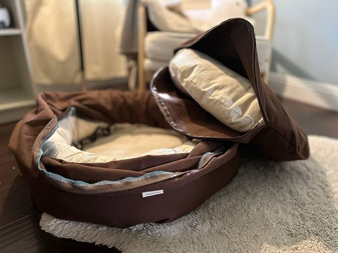 Organic Cotton Canvas Dog Bed: Removable Cover, Natural Fill - Made in USA (Dark Brown, Large 35" x 8" inches)
