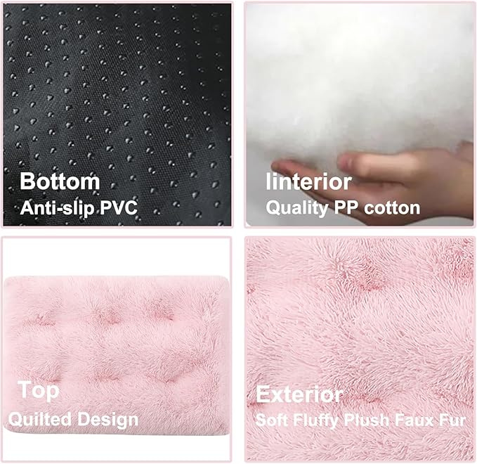 Dog Crate Mat, Dog Bed for Large Dogs, Comfy Fluffy Kennel Pad Anti-Slip for Dog beds & Furniture, Quilted Dog Bed for Pets for Medium/Small Dogs Cats (Color : Pink, Size : 25x18)