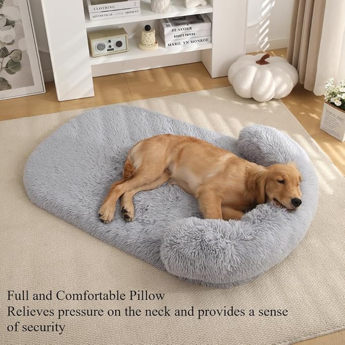 Calming Dog Bed - Fluffy Plush Mat with Removable Washable Cover | Furniture Protector for Large Dogs & Cats(Khaki,47.24X29.53X5.91in)