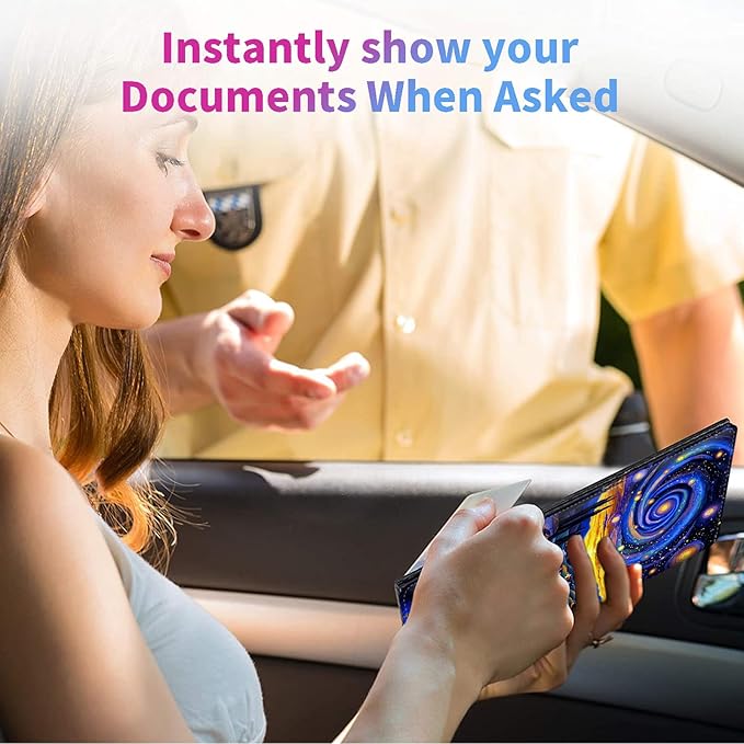 Car Registration and Insurance Holder,Leather Insurance License and Registration Card Holder for Car Glove Box, Auto Truck Document Holder Organizer for Men Women-Starry Night Village Field