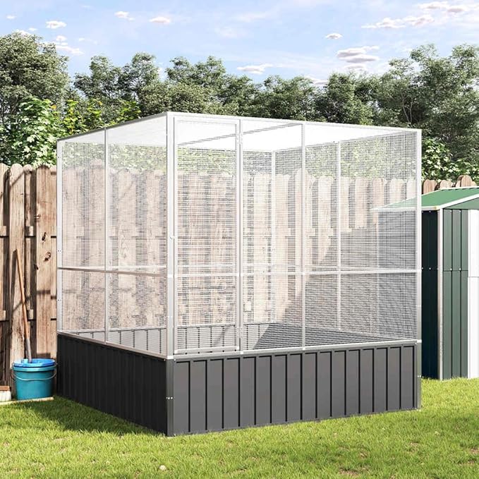 Large Metal Heavy Duty Walk-in Aviary Cage, Ample Activity Space Bird Cage with Lockable Door Also for Chickens and Rabbits, Silver 83.1"x81.5"x83.5" Steel,-404