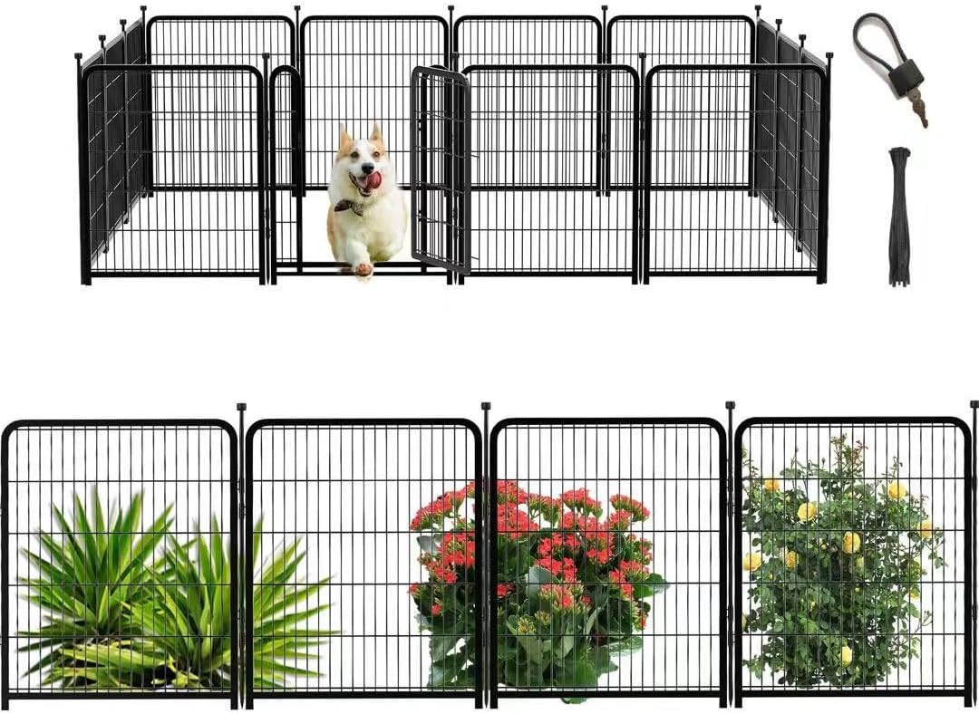 Tall Garden Fence, 36 in(H) 10 Panels Dog Fence Outdoor for Yard, Metal Dog Pen Heavy Duty Pet Puppy Exercise Pen for Rv Camping Garden Yard, Medium/Large Pets Fence Total 22.1 Ft(L)
