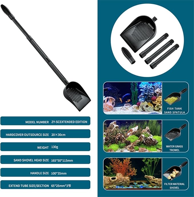 Aquariums Sand Shovel Fish Tanks Tool with Ergonomic Handle Aquariums Scooper Sifter Cleaner PVC B#