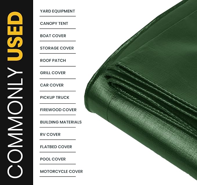 PROTARP Extra Heavy Duty 16 Mil Tarp Cover, Waterproof, UV Resistant, Rip and Tear Proof, Poly Tarpaulin with Reinforced Edges for Roof, Camping, Patio, Pool, Boat. (Green/Black 24′ X 24′)