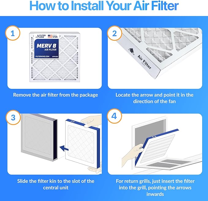 Filter King 13.5x7x1 Air Filter | 4-PACK | MERV 8 HVAC Pleated A/C Furnace