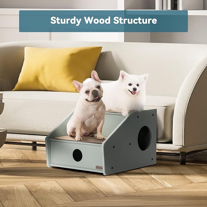 Petsfit Wooden 2 Cat Stairs for Dogs/Cats/Elderly Pets, Non-Slip Dog Steps for High Beds/Couch/Sofa, Green(21x17x14 inch)