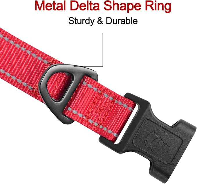 Joytale Reflective Dog Collar, Soft Neoprene Padded, Metal D-Ring, Nylon Pet Collar Adjustable for Extra Large Dogs, Red, XL
