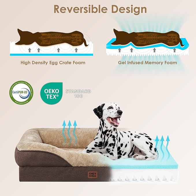 EHEYCIGA Orthopedic XXL Dog Bed for Large Sized Dog, 52x41x8 Inch Extra Large Memory Foam Dog Couch Bed with Sides, Waterproof Liner & Washable Removable Cover, Bolster Pet Sofa, Brown
