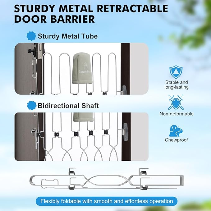 Snagle Paw Metal Retractable Door Barrier,24.4" Wide 35" Tall Safety Dog Gate for Front Door,Easy Install Retractable Pet Gate for Recreational Vehicle,Doorways