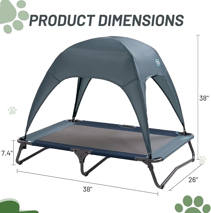 Timber Ridge Outdoor Dog Bed with Canopy, Cooling Elevated Dog Bed Portable Raised Dog Bed with Removable Canopy Shade Tent, Dog Bed Dog Shade for Outside, Medium, Grey
