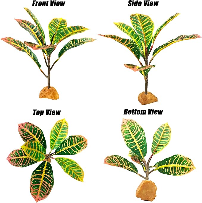 Woyrise Reptile Plants for Terrarium, 9" Fake Rubber Tree Ball Python Tank Accessories Habitat Decor fit Crested Gecko Leopard Bearded Dragon Lizard Chameleon Snake - Codiaeum variegatum