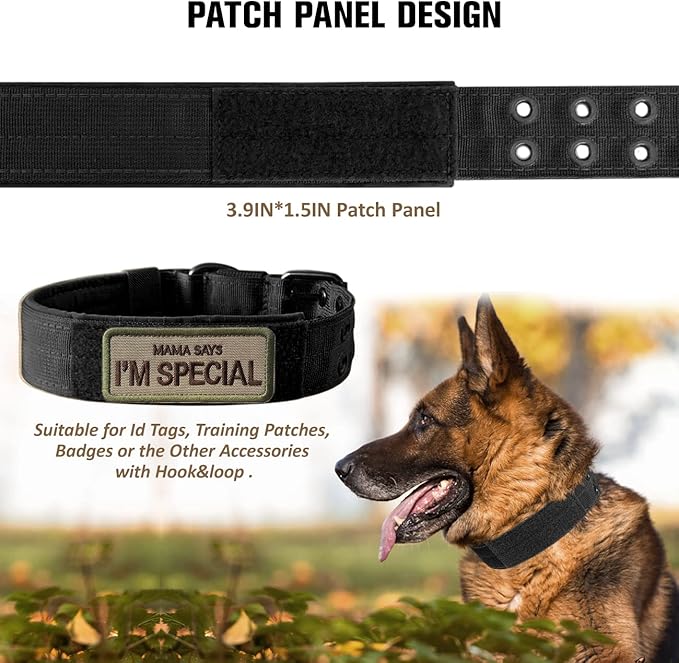Tactical Dog Collar Military Adjustable Dog Collars Soft Nylon Training Collar with Patch Heavy Duty Metal Buckle Collars for Medium Large Dogs (Pink-1, M)