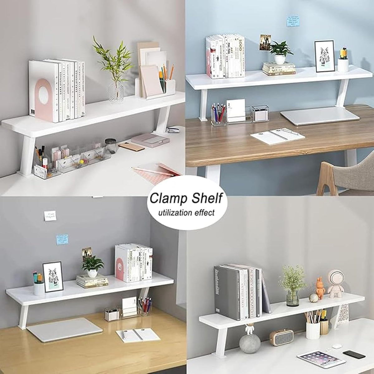 Clamp On Desk Organizer Shelf White Floating Desk Storage Extension