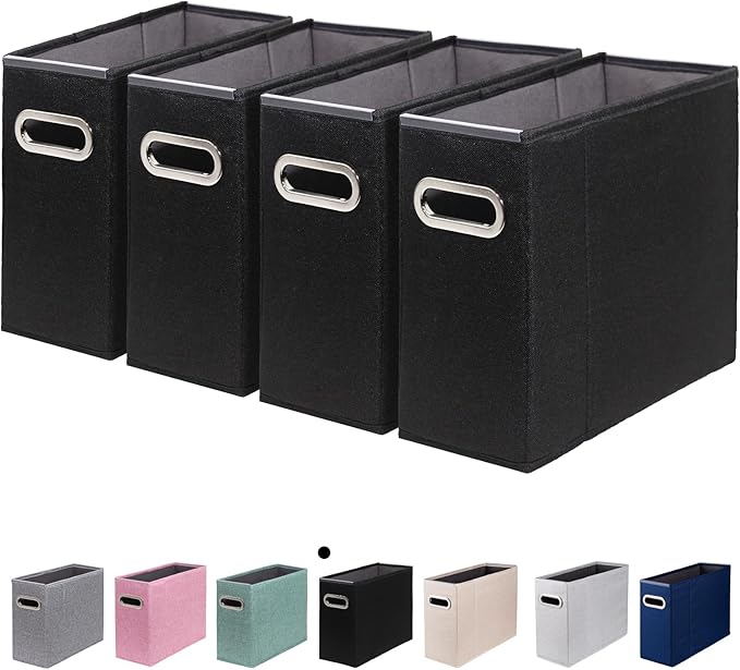 4 Packs Letter Size File Organizer, File Folders Organizer, Fabric Storage Box, Collapsible Paper Organizer with Metal Handle, Smooth PVC Rails, Only Box (Black)