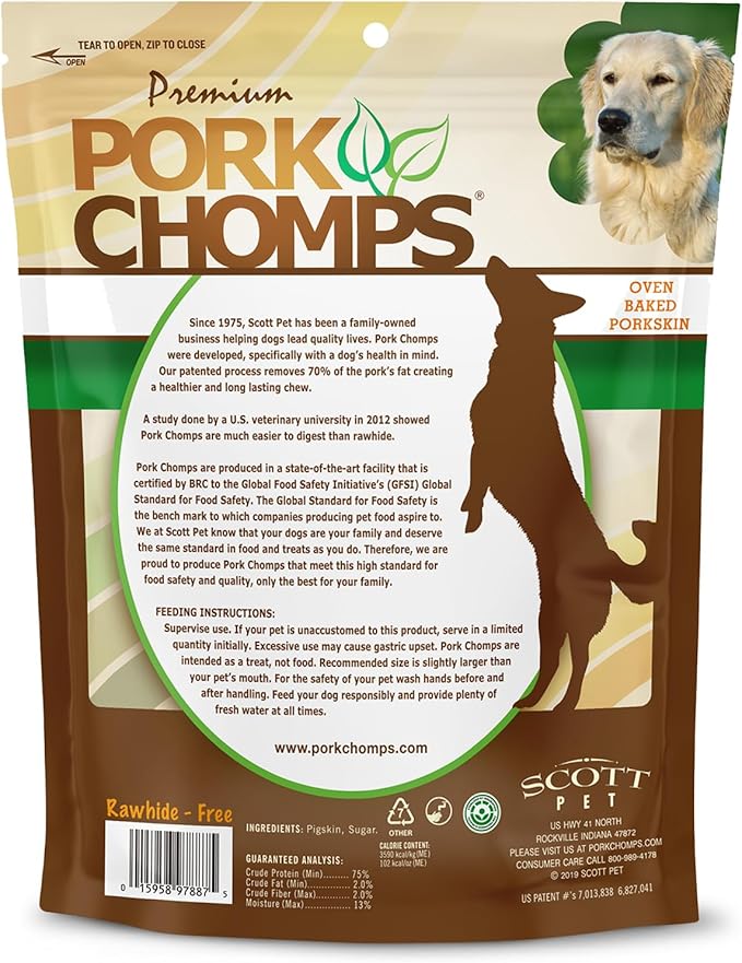Pork Chomps Baked Pork Skin Dog Chews, 7 Inch Knots, 8 Count, 1 Pack - Long-Lasting Treats for Dogs - High Protein, Rawhide-Free, Low Fat, Healthy & Delicious Chews