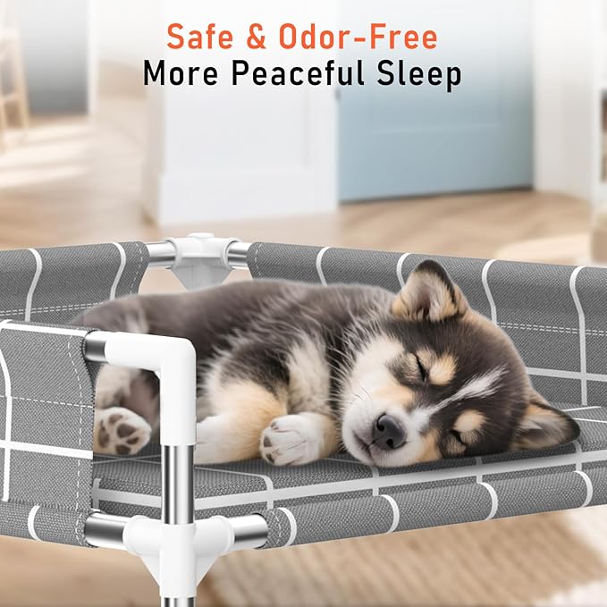 Elevated Dog Bed with Three-Sided Fence and Removable Cushion - Anti-Slip Feet, Stable Design, Easy Assembly, Indoor Relaxation & Outdoor Activities for Small Dogs, All-Season Comfort