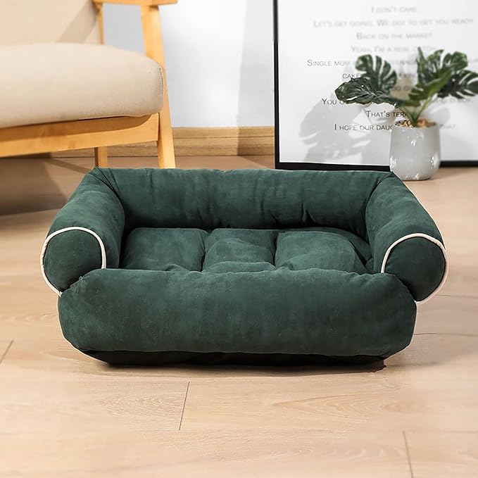 Suede Sofa Dog Bed, Multiple Sizes Orthopedic Memory Foam Mattress, Durable and Calming, Washable Dog Bed with Anti-Slip Bottom M Green