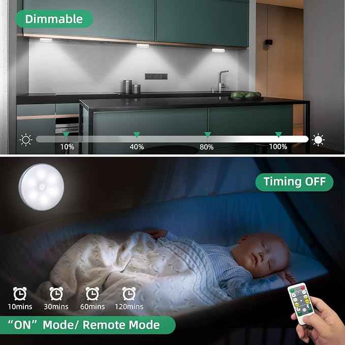 LED Closet Lights Motion Sensor Puck Light, Rechargeable Step Puck Lights