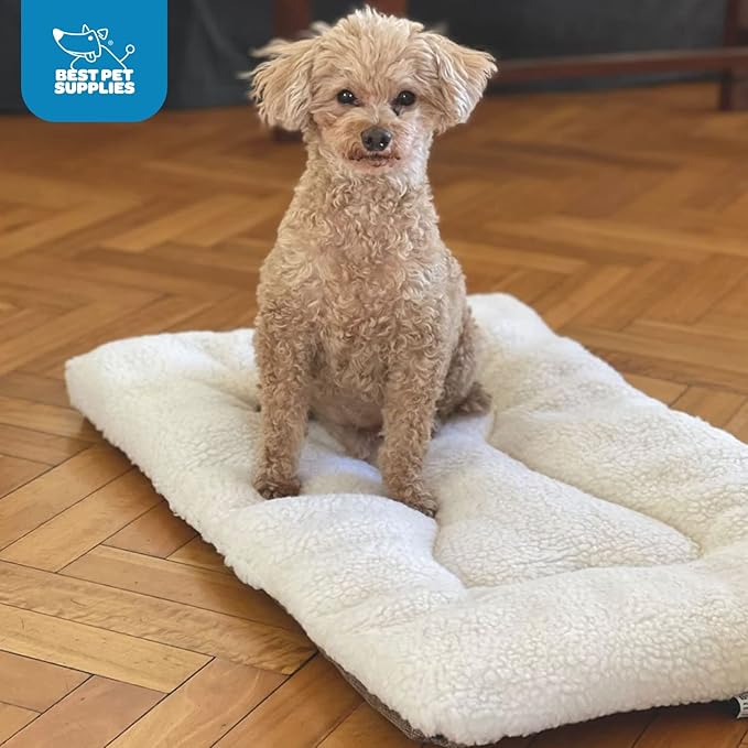 Best Pet Supplies Machine Washable Dog Crate Mat – Double-Sided Kennel Pad - Brown Linen, XL (42 x 28)