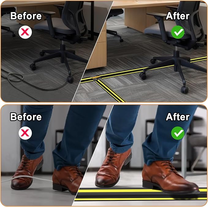4 ft Cord Covers for Wires on Floor, Heavy Duty PVC Duct Floor Cord Cover, Floor Cable Cover Easy to Unroll Prevent Trip Hazard for Home Office or Outdoor Settings