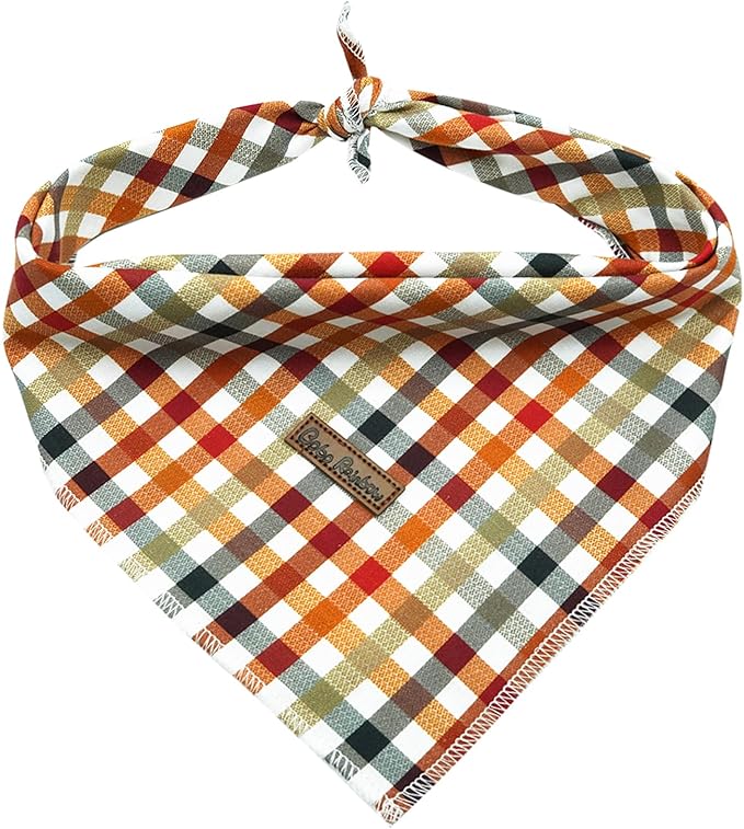Dog Bandana, Fall Bandanas 1PC Plaid Print Dog Bandanas Autumn Bandanas Bibs Scarf Square Soft Dog Kerchief Pet Bandanas for Small Medium Large Dogs