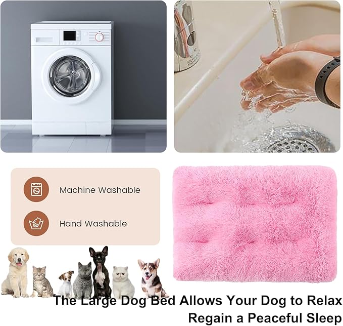 Dog Crate Mat, Dog Bed for Large Dogs, Comfy Fluffy Kennel Pad Anti-Slip for Dog beds & Furniture, Quilted Dog Bed for Pets for Medium/Small Dogs Cats (Color : Pink 3, Size : 20x14.9)