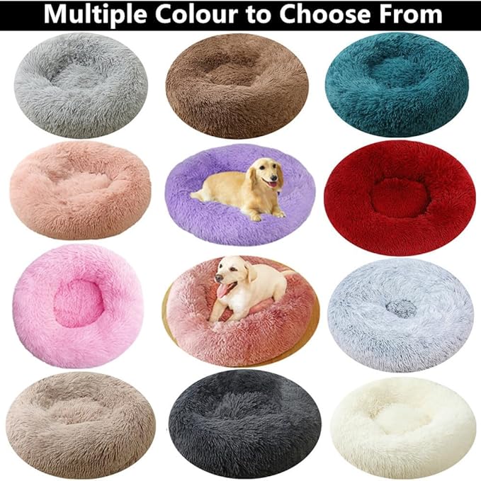 Calming Small Dog Bed & Cat Bed, 16 Inch Donut Fluffy Anti-Anxiety Round Bed Washable Cute Bed, Cuddler Warming Cozy Soft Bed, Plush Cushion Bed for Small Medium Dogs and Cats (White)