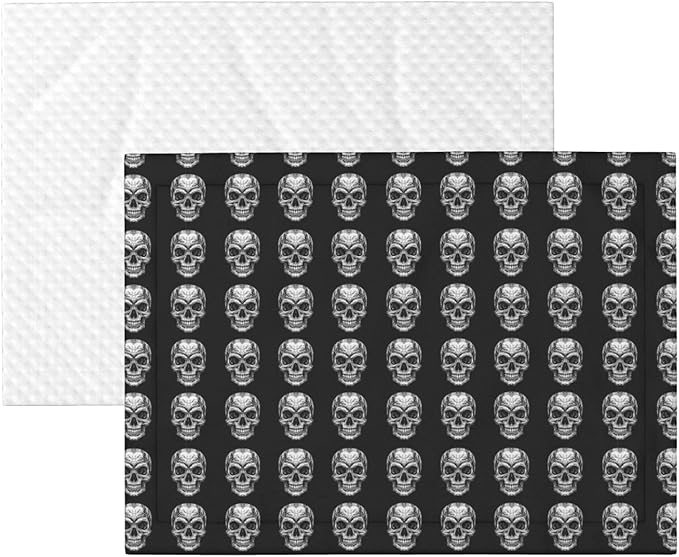 Reversible Pet Blanket for Easy Cleaning Maintenance, Black Skull Head, Double Sided Plush Dot Design Means Double Use Between Washes for Convenience