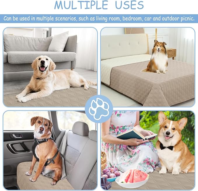 SPXTEX 100% Waterproof Dog Bed Cover, Reusable Pet Furniture Cover, Non-Slip Dog Blanket Incontinence Mattress, for Kids Children Dog Cats Cover Sofa Couch(30x70 Inches, Beige)
