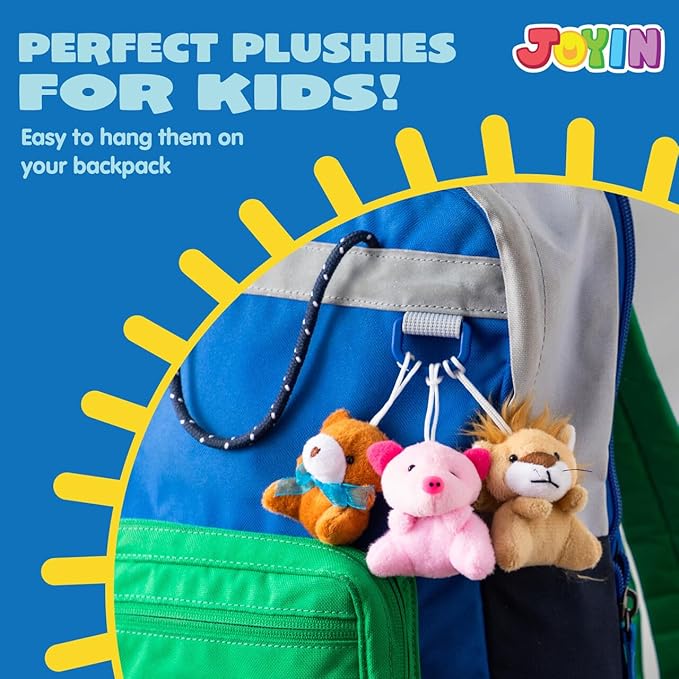 JOYIN 12 Pack Random Mini Animal Plush Toy Assortment (12 Units 3" Each),Bulk Stuffed Animals for Kids, Small Animals Plush Keychain Decoration, Carnival Prizes, Christmas Goodie Bags & Party Favors
