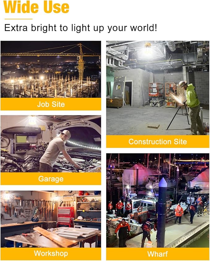 LED Temporary Work Light 100W 5000K 13,000lm, JC-LGL Outdoor Construction Lights Job Site Lighting 10ft Cord Dust Waterproof Hanging Lightin