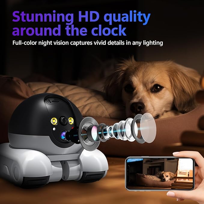 Camera, Mobile Patrol Robot Camera, Wi-Fi Connected Remote Control, Night Vision, Two-Way Audio Talk, Pet Monitoring, Suitable for Elderly/Pets (64GB)