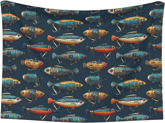 Waterproof Dog Blanket Soft Pet Blanket for Puppy Cat, Fleece Cat Throw Blankets for Furniture Bed Couch Sofa Reversible - Colorful Fishing Lures 2