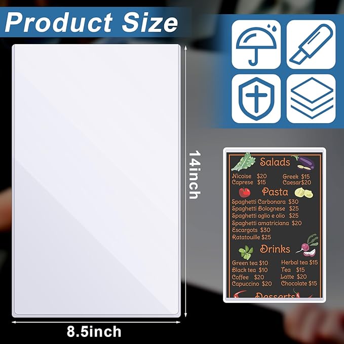 Henoyso 10 Pcs 8.5" x 14" Menu Cover Rigid Print Protectors Clear Heavy Duty Menu Holder Poster Protector Sleeve Hard Plastic Paper Sleeves for Page Sheet Photographs Document Birth Certificate