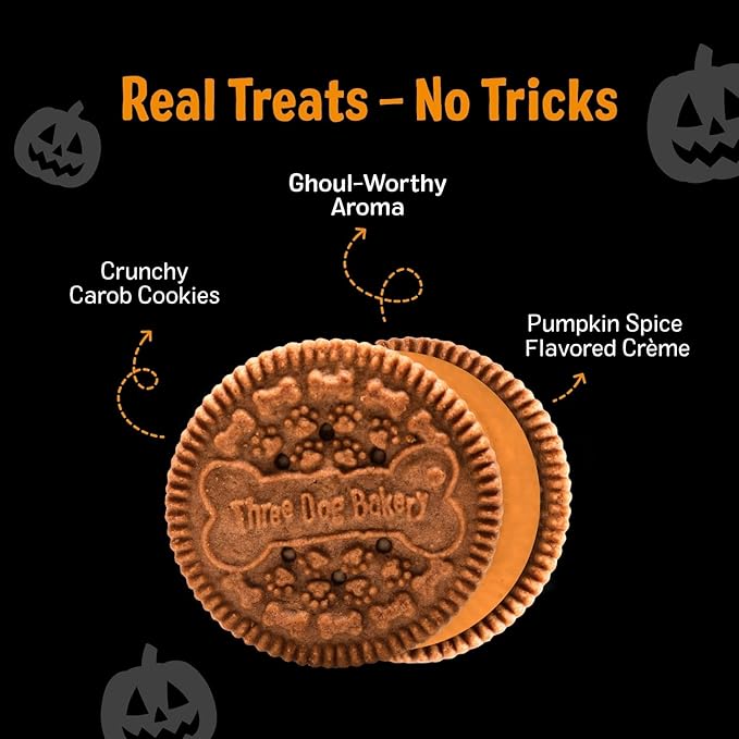 Three Bakery Howl-O-Ween Lick'n Crunch! Sandwich - Carob & Pumpkin Spice Flavored Treats, Puppy for Halloween, Training Treats, Holiday