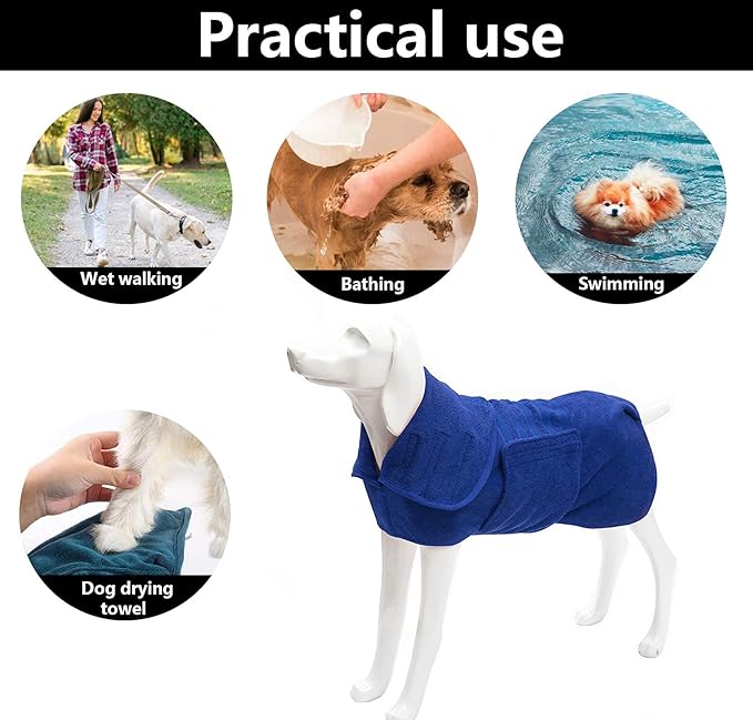 Geyecete Dog Drying Coat - Fast Drying Dog Bath Robe Towel - Microfibre Super Absorbent, Luxuriously Soft Blue S