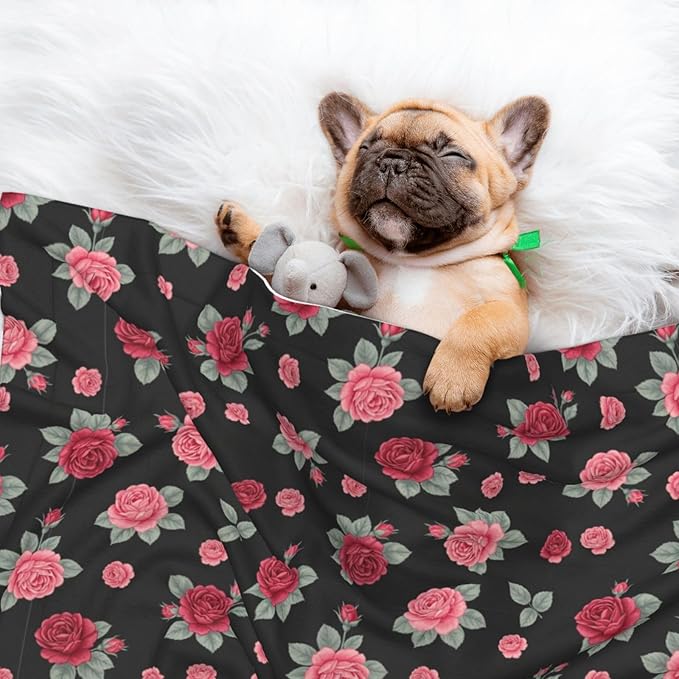 Pet Blanket for Couches and Beds, Rose Seamless Pattern Pink, Reversible Double Sided Plush Design with Soft Bumpy Texture and Smooth Surface, Furniture Protector