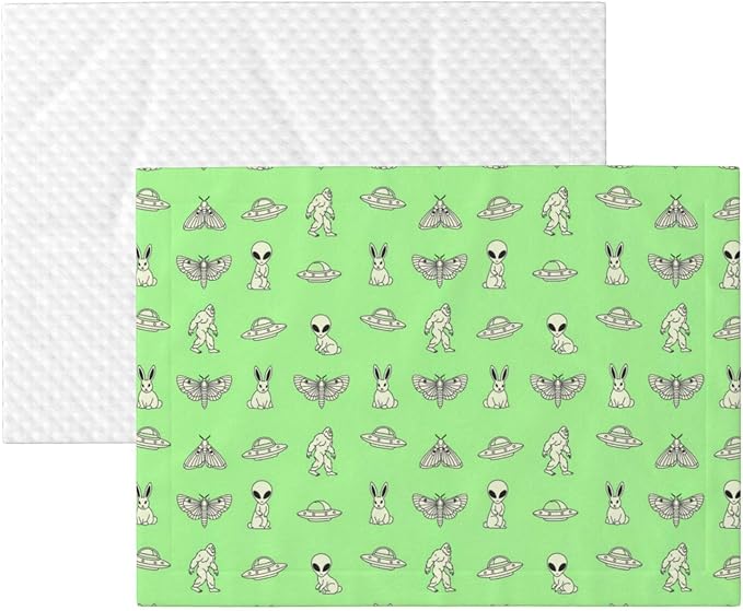 Two Sided Plush Pet Blanket for Crates Carriers Home Use, Aliens Sasquatch Savage Dinosaurs Green, Reversible Throw with Cozy Dot Fabric and Silky Reverse for Small Large Pets