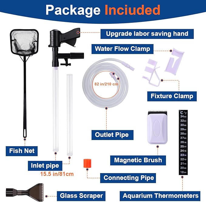 Fish Tank Cleaner Kit, Gravel Vacuum for Aquarium, Fish Tank Aquarium Vacuum Gravel Cleaner, Aquarium Siphon with Magnetic Fish Tank Glass Cleaner, Aquarium Cleaning Tools Water Changer