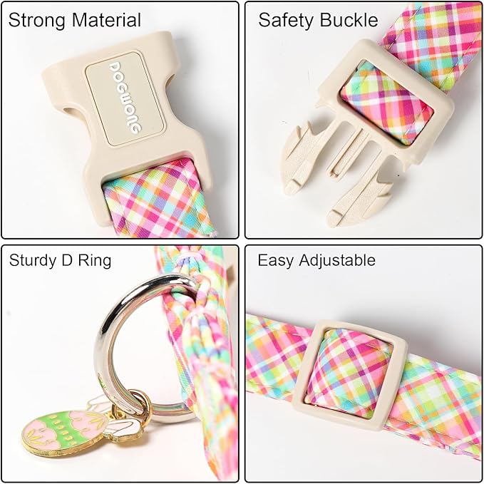 DOGWONG Easter Dog Collar, Cute Easter Colorful Plaid Pet Collar Durable Holiday Girl Boy Adjustable Cotton Dog Collars for Puppy Small Medium Dogs,M Visit The Elegant Little Tail Store